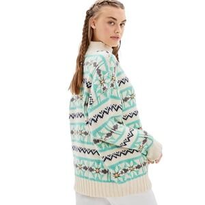 American Eagle Fair Isle Chunky Knit Sweater Women Medium Cream Oversized AE Y2K